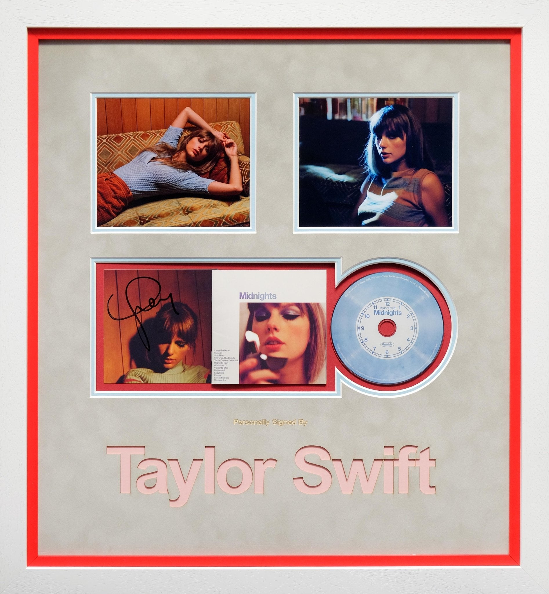 Taylor Swift Signed Midnights CD display. - Memorabilia Framers Shop